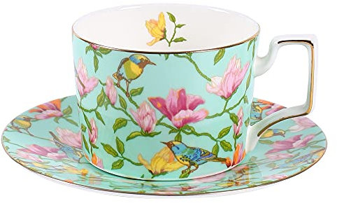 LJIMICAORO Set di tazze da tè e piattini vintage da 236,8 ml, tazze da tè in porcellana Bone China, tazze da tè per tè e tè, per donne e mamme (verde)