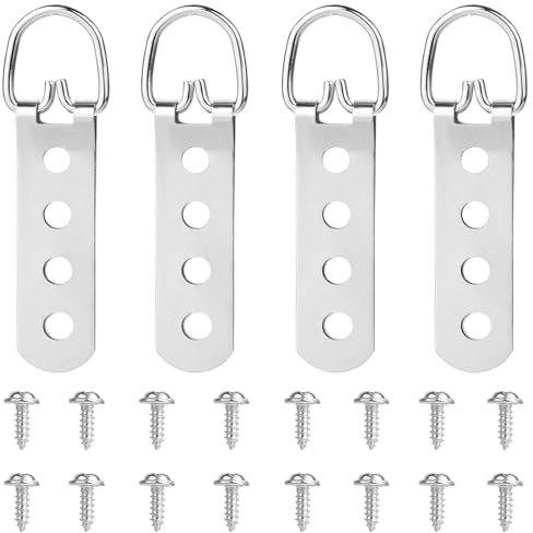 4 Stück D-Ring Bilderrahmen Aufhängehaken, Bildaufhänger mit 16 Stück Schrauben, Bildaufhänger für Schwere Bilder D-Ring-Bildaufhänger, Bild Aufhänger Robust zum Aufhängen von Kunstwerken Rahmen