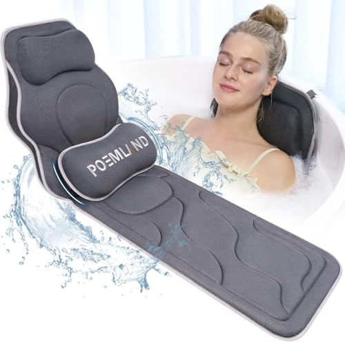 Full Body Bath Pillow for Tub - Extra Long & Thick Tub Pillow with Head, Back & Lumbar Support, 168 Non-Slip Suction Cups, Soft 5D Air Mesh Spa Cushion, Quick-Dry & Machine Washable – Fits All Tubs
