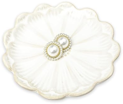 Bliceon Ceramic Trinket Dish and Ring Holder - Decorative Jewelry Tray for Rings, Keys and Small Items - Gift for Women, Mothers, Weddings, Bridal Showers and Birthdays - White