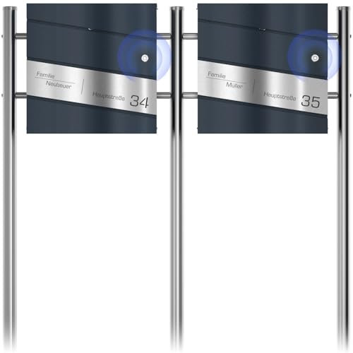 Timbre inalámbrico buzón Doble con Soporte buzón - Grabado láser Diagonal Buzón Personalizado Acero Inoxidable - Antracita RAL 7016 Buzón con Cerradura Diseño 1