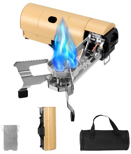 Foldable Camping Stove, 3500W Portable Camping Gas Stove with Windshield & Storage Bag, Folding Butane Gas Burner, Windproof Backpacking Furnace for Outdoor Cooking Hiking Fishing Trekking Picnic BBQ