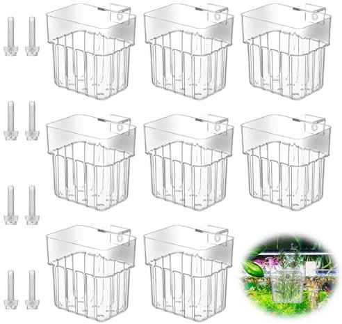 JOUTYFOR 8 soportes de acrílico transparente para plantas de acuario con ganchos en la parte superior, planta de acuario, pecera, macetas, decoración de acuascape para cultivo de plantas acuapónicas,