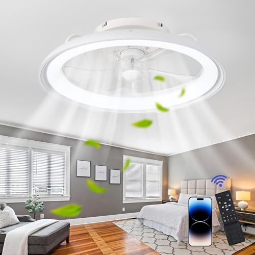 UVWHYZ Weißer deckenventilator mit beleuchtung,deckenlampe mit ventilator, APP/Fernbedienung | 48cm Leise deckenleuchte mit ventilator |6 Stufen| Dimmbar(3 Farbtöne),Für Wohnzimmer & Schlafzimmer