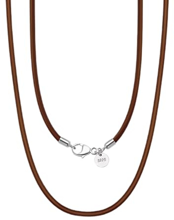 Medinah Leder Halskette mit 925 Silber Verschluss, 2mm & 3mm Breite, Schwarz & Braun, für Damen & Herren