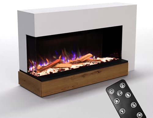 GLOW FIRE Kaminofen Einstein linksoffen mit realistischem 3D E-Motion LED-Feuer - Stand-Elektrokamin mit Heizung und Kaminfeuer, Knistereffekt & Timer, max. 1500 W, 156,7x89x56,4, Weiß
