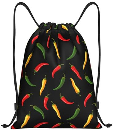 Tunnelzug Gymsack Rot Grün Gelb Chili Turnbeutel Für Damen & Herren Unisex Rucksackbeutel wasserdichte Gymnastikbeutel, Für Strand, Strandurlaub, Schwimmen, 36x42cm