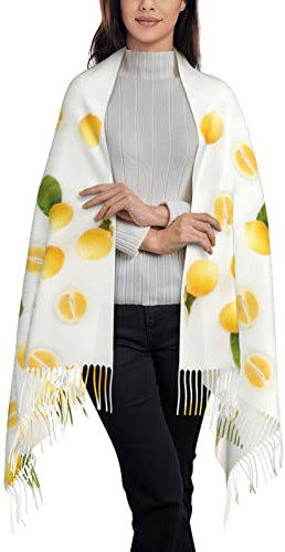 CHJDOFong Sommerschal mit Aquarell- und Gelbtönen, Zitronenfrucht, langer Schal, Pashmina für Damen und Mädchen mit Quasten, weich, warm, gemütlich