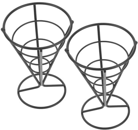 BESPORTBLE French Fries Cone Basket and Fried Chicken Snack Stand, 2pcs Black Wire Fry Holders for Bar and Restaurant Serving, Sturdy Snack Display for Fast Food and Party Use