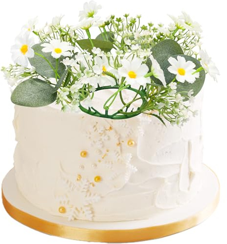 Gyufise 1 Pack Rose Flower Wreath Cake Topper Handmade Wedding Flower Cake Pick Decoration for Women Birthday Anniversary Party DIY Cake Decorations Supplies White Green