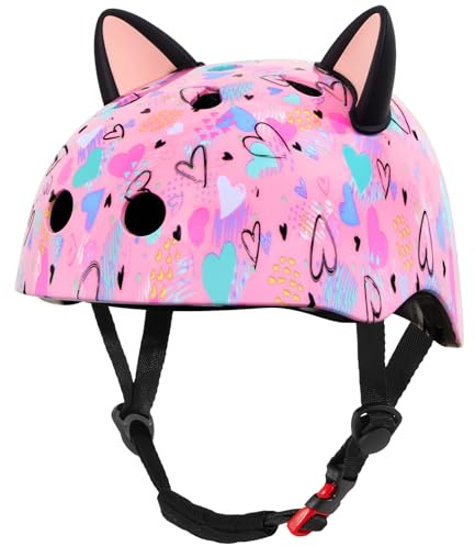 Kids Bike Helmet for Girls 3-5/5-8/8-14, Adjustable Helmet with DIY Cat Ears, Cute Toddler Youth Helmets for Skateboard Scooter Cycling Roller Skating