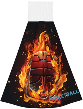 NBSKSDLK Basketball Logo with Flames Hand Towel Hanging Kitchen Towels Coral Velvet Hand Wipes Quick Dry Washcloths Absorbent Dish Towels Reusable Household Cleaning Cloths Soft Fingertip Towel