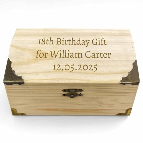 FCLYDER Personalised Wooden Treasure Chest with Engraving, Schatztruhe zur Hochzeit mit Gravur, Youth Consecration Gifts Personalised, Schatzkiste Spardose Holzkiste