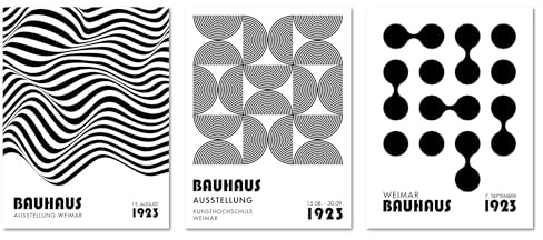 ARTFAVES® Poster Set - Bauhaus Geometrie 1-3-teilige Bildercollage Wohnzimmer, Schlafzimmer - moderne Wandbilder schwarz-weiss, Kunst, Abstrakt, Kunstplakat - 30x40 cm - ohne Rahmen