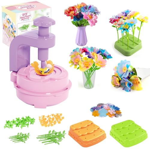 Jinfanshurich DIY Blumen Bastelset Kinder, Pressblumen Maschine Spielzeug, Kreatives Basteln ab 3 Jahre, Blumen Basteln Kinder mit Zubehör, Lernspielzeug für Mädchen & Jungen (NO.1)