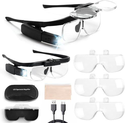 Caydo Magnifying Glasses with Light for Diamond Art Kits, 6 Lens(1.5X to 4.5X) and 2-Level Dimmable & Adjustable Angle Lamp, Magnifying Glasses for Close Work, Diamond, Reading, Painting, Woodcarving