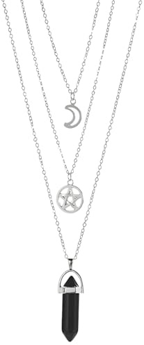 JUGUTA Gotischer Sonne Und Mond Halskette Für Frauen, Kristall Anhänger Halsketten, Y2K Accessoires Schmuck Layered Crescent Mond Halskette Für Frauen, Goth Hexen Halskette