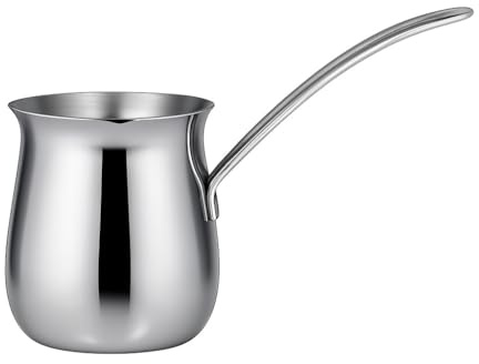Natier 20 oz Stainless Steel Turkish Coffee Pot – Milk Butter Chocolate Warmer, Cezve Ibrik Briki Stovetop Coffee Maker & Sauce Pan, Greek Arabic Coffee Maker, 18/8 Steel with Non-Drip Spout