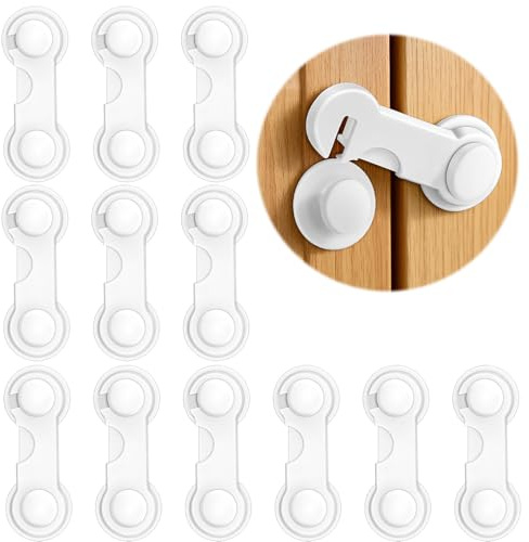 Kindersicherung Schrank Schubladen 12 Stück, Zum Kleben Ohne Bohren, Sicherheitsschlösser, Schranksicherung Baby, Langlebig, Extra Starker Halt, Ideal für Möbel, Küche, Schranktür