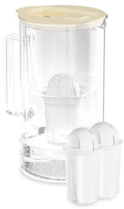 Wessper jarra agua cristal 2l con Contador LED, 2 filtros classic - Beige | jarra filtradora de agua, filtro carbon activo, jarra con filtro de agua classic, sin BPA