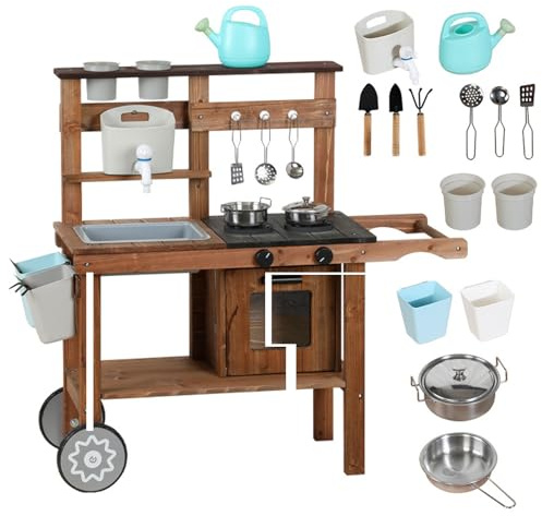 Wooden Mud Kitchen Playset For Kids, Outdoor Play Kitchen Garden Play Kitchen, Mud Kitchen With Realistic Accessories, Sink, Taps, Kids Outdoor Play Equipment, Gifts For Childs Ages 3+