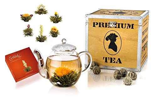 Creano Coffret Cadeau de Thé en Fleurs dans Une Boîte en Bois avec 6 différents Types de Thé en Fleurs | Thé Blanc