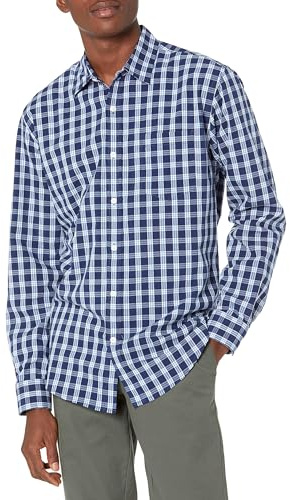 Amazon Essentials Camicia Casual in Popeline a Maniche Lunghe vestibilità Regular Uomo, Blu Grigio Motivo Scozzese, XL