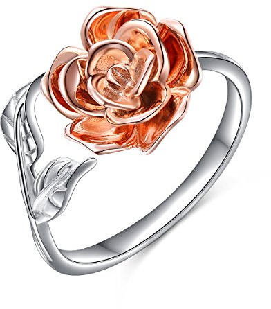 DAOCHONG Vintage Rose Fleur Bague S925 En Argent Massif Femmes Ouvert Bagues Rose Fleur Réglable Anneaux Cadeau Romantique pour Son Anneau Réglable