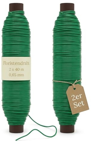 MIJOMA Floristendraht Set 2 x 40 m, 0,65 mm – flexibel auf Stab gewickelt – grüner Eisendraht zum Binden, Fixieren und Dekorieren für Kränze, Gestecke, DIY
