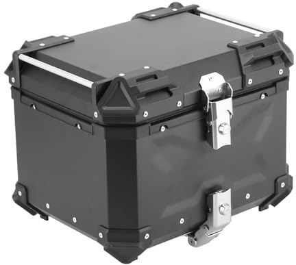 Motorcycle Top Box, Dioche Universal Black 45L Motorcycle Adventure Aluminum Top Case Tail Box Luggage Fit for Honda 5052 Aluminum Alloy