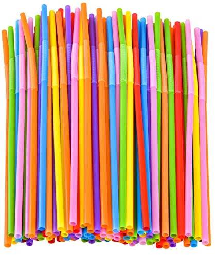 SONGNASS 100PCS Flexible Plastic Straws, Colorful Disposable Bendy Party Fancy Straws12.8inch Extra Long Straws Party Decorations