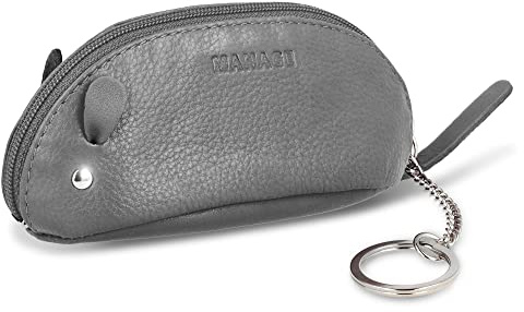 MANAGE Schlüsselmaus Schlüsseletui Schwarz aus Echtleder - Schlüsseltasche für Damen Herren - Gadget Schlüsselmäppchen Kinder - Große Farbauswahl