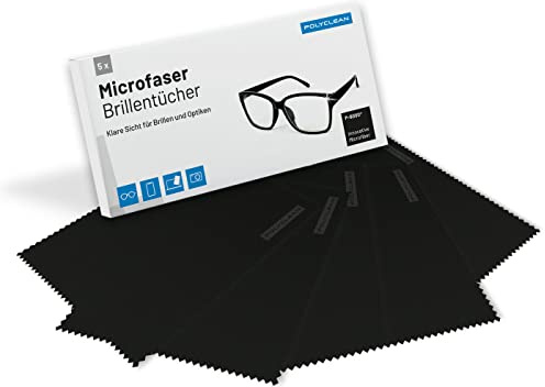 POLYCLEAN Lot de 5 chiffons de nettoyage en microfibre pour lunettes, écran et ordinateur portable - 18 x 15 cm - Noir