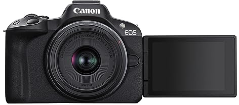Canon EOS R50 Systemkamera + RF-S 18-45mm is STM Objektiv - Spiegellose Kamera (Digitalkamera mit Autofokus + Motiverkennung für Personen Augen Tiere Fahrzeuge, 4k Video, 15 Bilder pro Sek.) schwarz