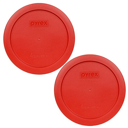 Pyrex 7201-PC 4-Cup Poppy Red Food Storage Replacement Lid (2-Pack) - Made in USA