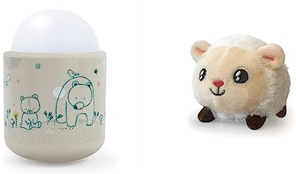 Pabobo x Kid Sleep Veilleuse Portable pour Bébé et Enfant - Lumière Douce à LED - Lampe Nomade 70 heures d'autonomie sans pile ni fil & Peluche Shakies - Mouton - Veilleuse Lumineuse