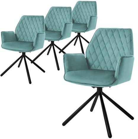 ML-Design matsalsstolar set om 4 sammet, salvia, vardagsrumsstol med arm och ryggstöd, snurrstol bilposition, stoppad stol med metallben, ergonomisk snurrfåtölj, köksstol lounge stol