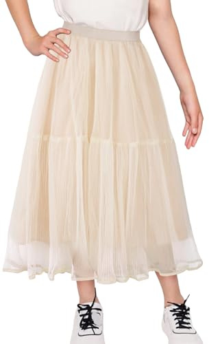 Maeau - Gonna Lunga Tulle per Ragazza Vita Alta Gonna Tutù in Maglia Gonna A Gonna A Pieghe Gonne Midi da Ballo Principessa - 4-12 anni, arancione, 11-12 Anni