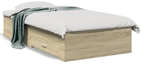 Rantry Bett mit Schubladen Stauraumbett Bettgestell Holzbett Bett Einzelbett Doppelbett Bettrahmen mit Lattenrost Jugendbett Schubladenbett Schlafzimmer 90x200cm Holzwerkstoff Sonoma-Eiche