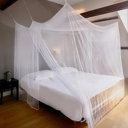 Moskitonetz Bett Baldachin für Doppelbett und Einzelbett, Mosquito Net Bed, Mückennetz Indoor Mückenschutz Moskitonetz Bett Für Reise, Camping, Zu Hause, Garten-weiß 200x180x200cm