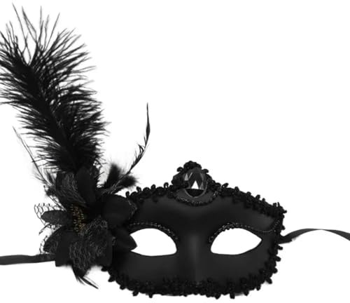 CSSHNL Blumen-Feder-Maske, exquisite Perlen-Spitze-Blumen-Maskerade-Maske, halbe Gesichts-Augenmaske aus Kunststoff Maskerade Maske (Size : Black)