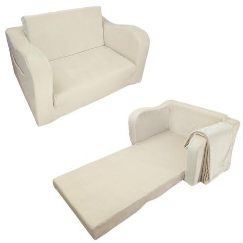 Wonder Space Sofá de espuma para niños con manta, sofá convertible 2 en 1 premontado para niños y niñas (marfil)