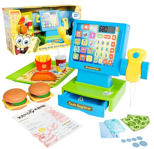 Lollipop Spongebob Cash Register Play Set - Krusty Krab Cash Register - Includes Toy Cash Register and Realistic Play Food Items with Pretend Food and Play Money