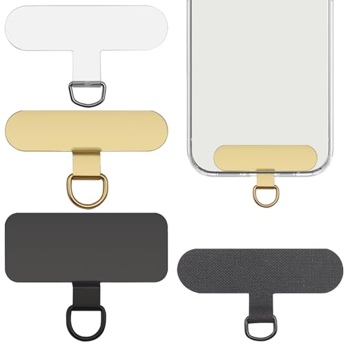 Phone Tether Tab, 4 Pack Universal Phone Lanyard Patch without Adhesive,Phone Strap Replacement Part for Cell Phone, Metal Tether Tab Patches Compatible with iPhone & All Smartphones