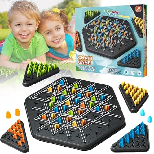 POPOYU Chain Triangle Chess Game,Rubber Band Triggle Board Game,Educational Brain Desktop for Piece Chess 2 to 4 Players,String Triangle Game Interactive Peg Game for Kids Christmas Birthday Gifts