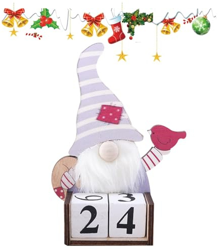 Blocchi di conto alla rovescia di Natale - Giorni fino al calendario del conto alla rovescia di Natale - Centri di tavola di Natale in legno, numero di gnome, data, per tavoli, casa, calendario del