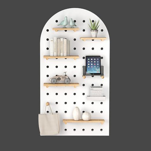 Lochplatte Holz Stecktafel Wand Organizer Lochplatte PegBoards Massivholz-Kits, Holz-Pegboard-Moduldisplay für Wandhandwerk, Werkbank-Garage(White,60 * 120cm)