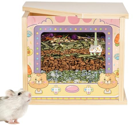 Hamster-Sand-Badebox | Hamsterduschraum – Sichtbarer Haustierunterstand, Käfigzubehör für Lemming, Chinchilla, Spieltraining, Fütterung, Baden, Klettern