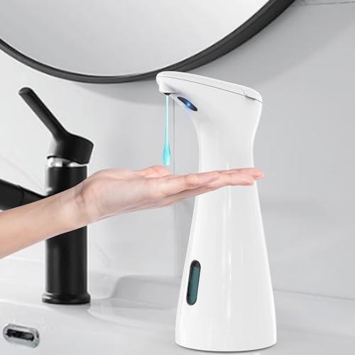 Summon The Elves Automatic Soap Dispenser with 4 Adjustable Levels, Electric Liquid Soap Dispenser, Waterproof, Battery-Operated Disinfectant Dispenser (White)