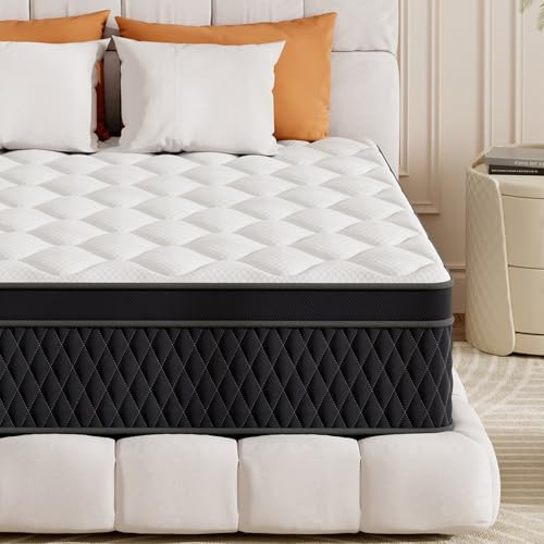 ELEMUSE 10.6 Inch Double Mattress, 4FT6 Medium Firm Hybrid Mattress with Memory Foam & Pocket Springs, Orthopedic Zoned Support, OEKO-TEX Certified, 135x190x27cm